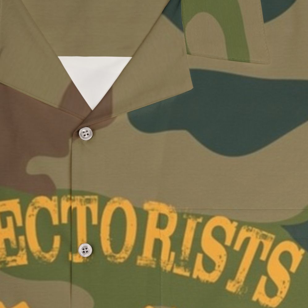 Detectorists Camo Hawaiian Shirt by Eye Voodoo featuring metal detecting and archaeology - Detail