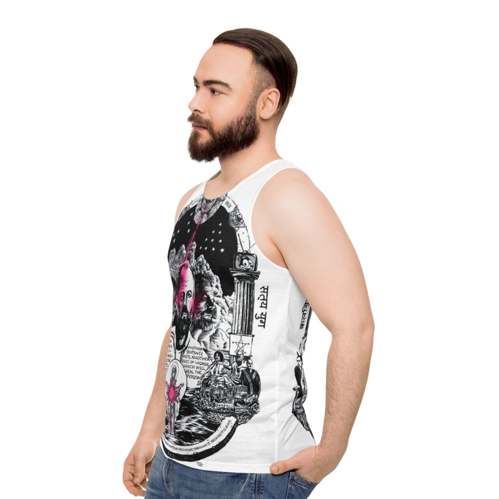 Unisex science fiction tank top featuring monochrome robot design - men side