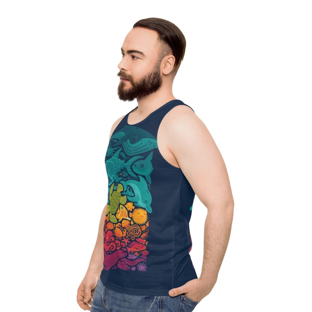 Colorful aquatic spectrum unisex tank top - men side