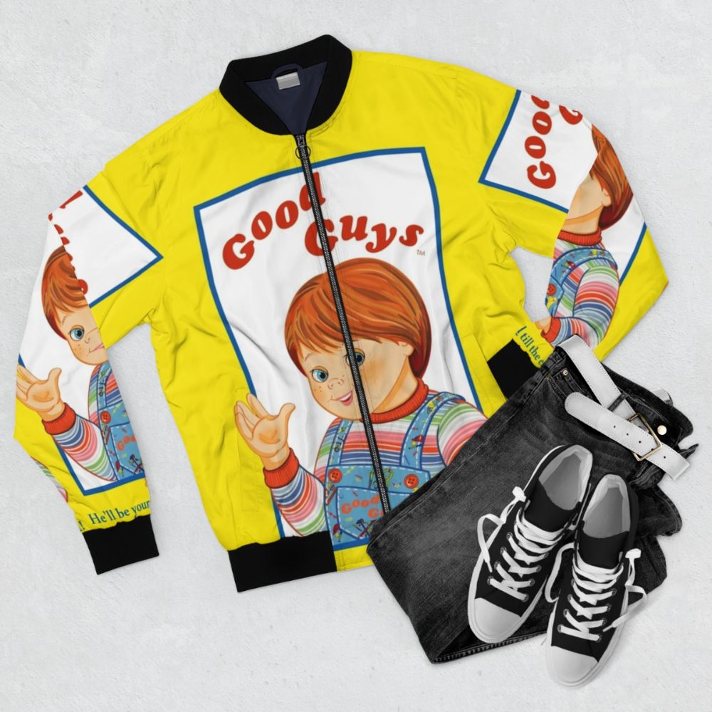 Chucky Good Guys Bomber Jacket from Child's Play Horror - Flat lay