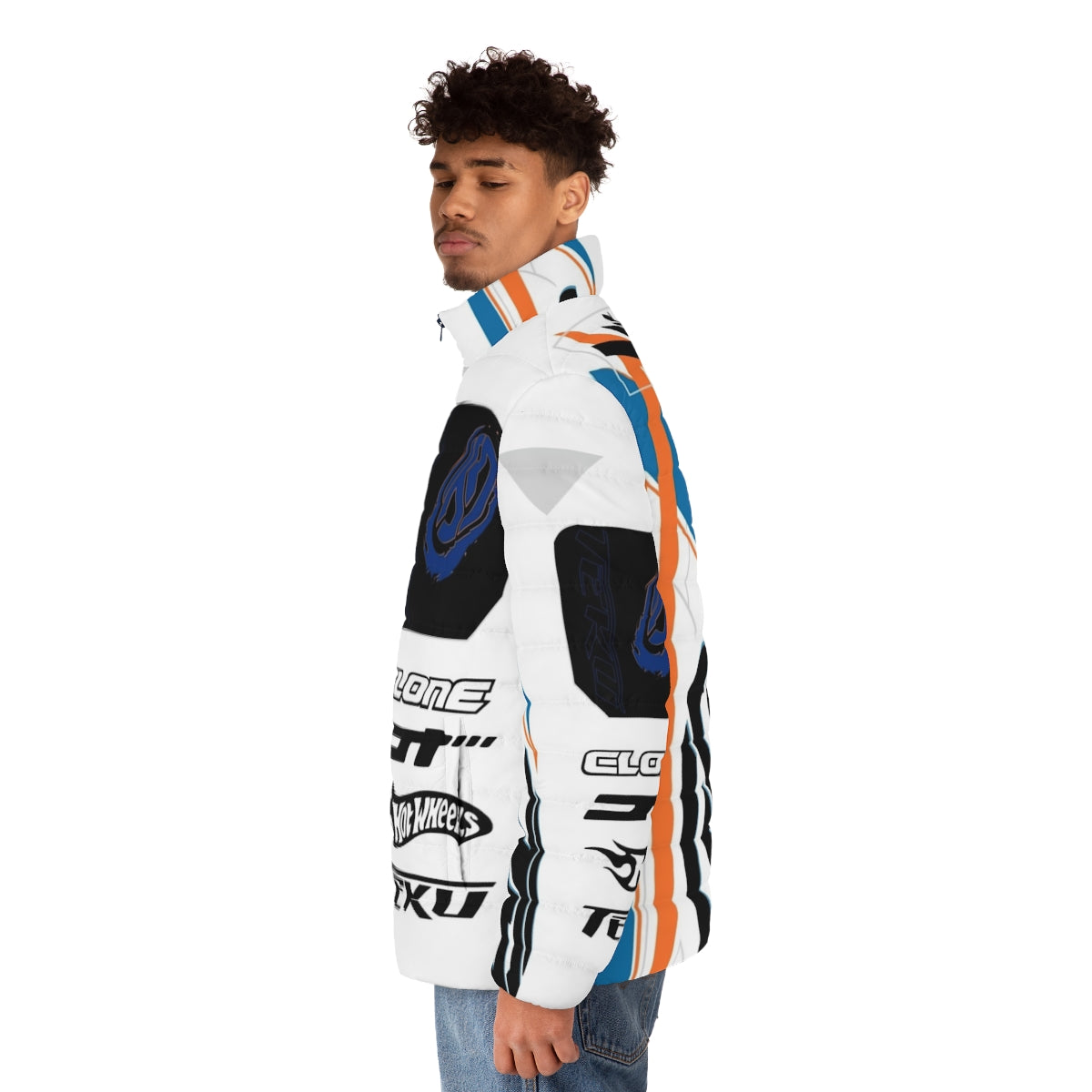 Power Rage Puffer Jacket with Acceleracers and Hot Wheels inspired design - men side left