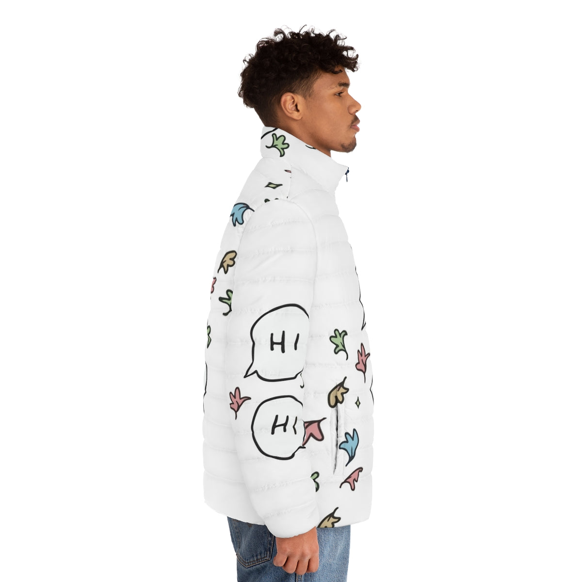 Hi Heartstopper Puffer Jacket featuring the iconic characters from the Netflix series - men side right