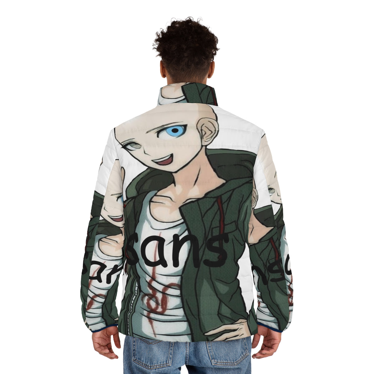 Komaeda Sans inspired anime puffer jacket with Danganronpa and Undertale design - men back