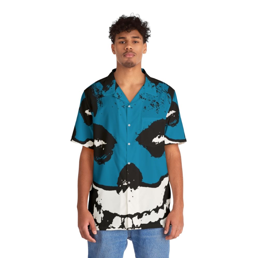 Bat Fiend Hawaiian Shirt with Retro Horror Punk Design - People Front