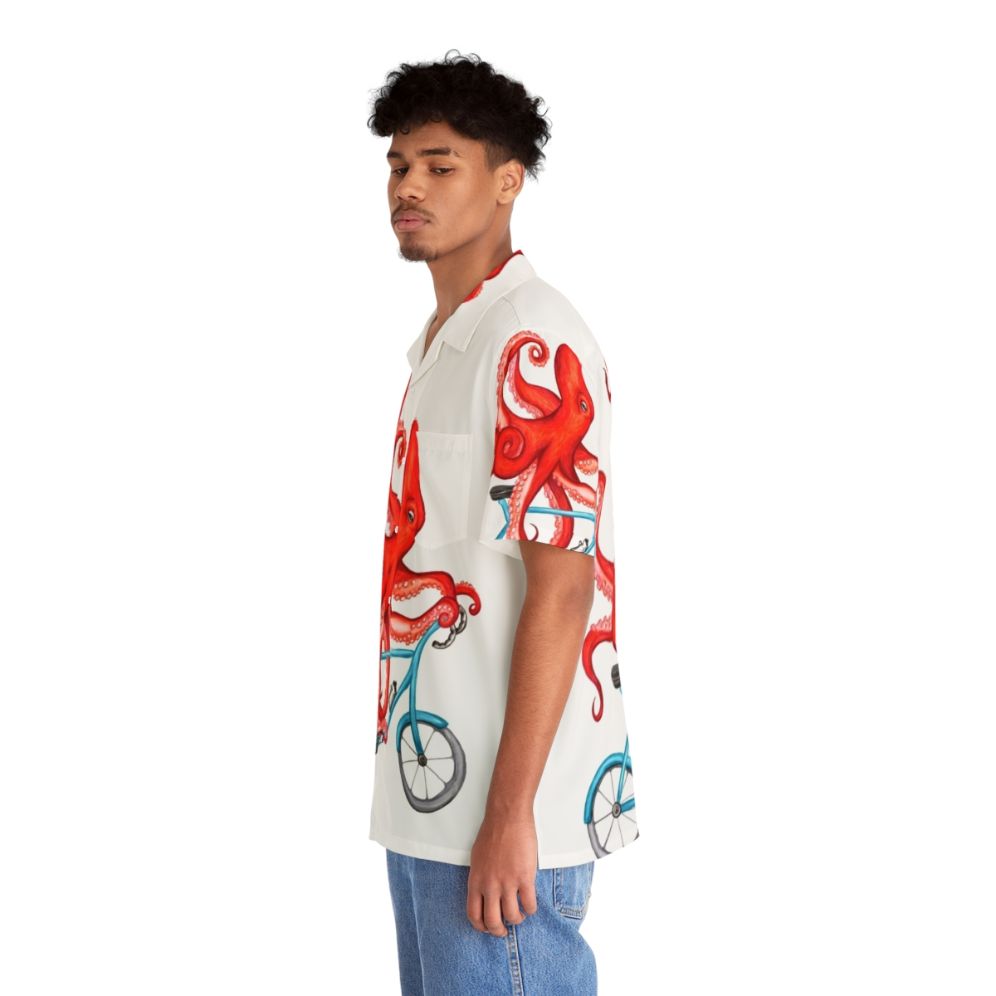 Cycling Octopus Hawaiian Shirt with Octopus Bicycle Design - People Left