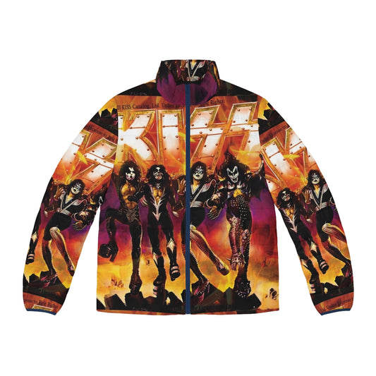 Stylish puffer jacket featuring the iconic Kiss band logo and design