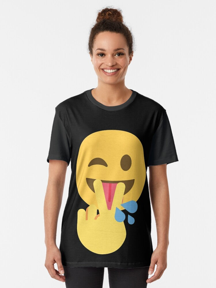 Funny graphic t-shirt with sexual sayings and emoji - Women