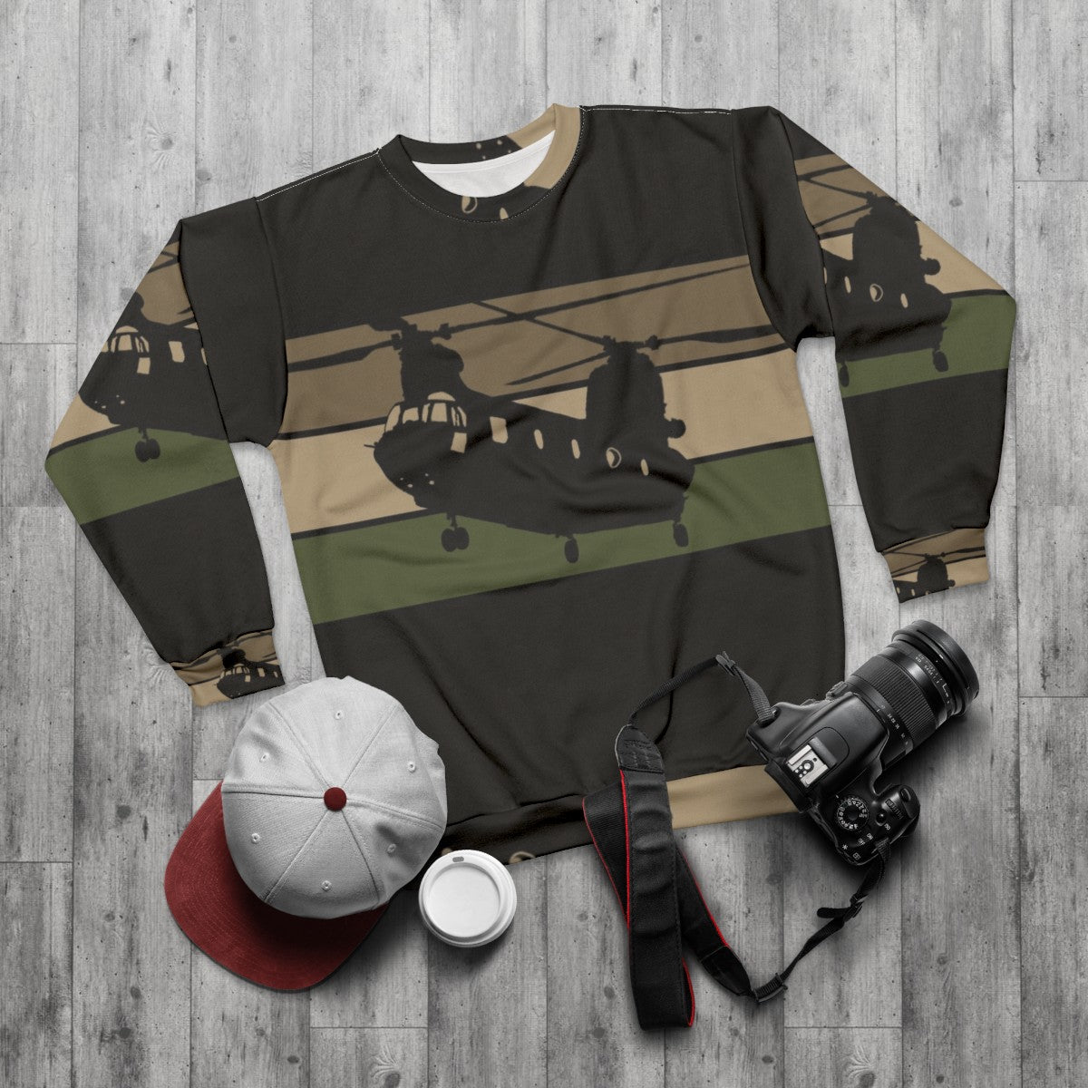 Chinook CH-47 Military Helicopter Sweatshirt - flat lay