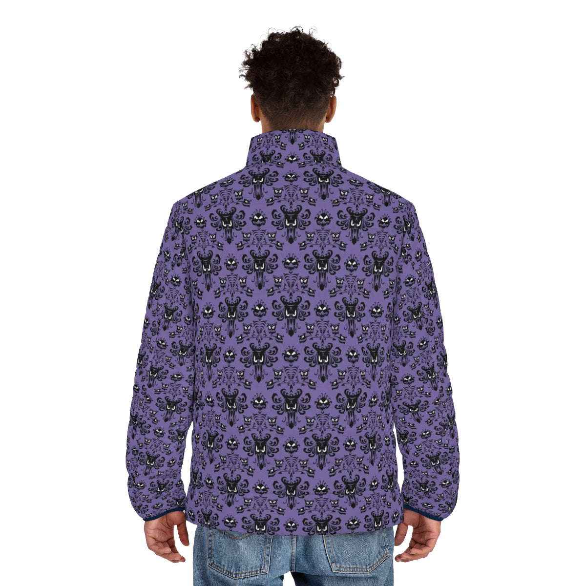 Disney Haunted Mansion Wallpaper Tile Puffer Jacket - men back