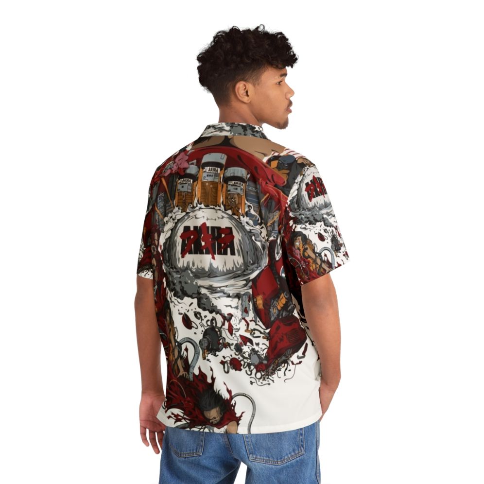 Akira III Hawaiian Shirt with sci-fi and anime-inspired graphics - Flat lay