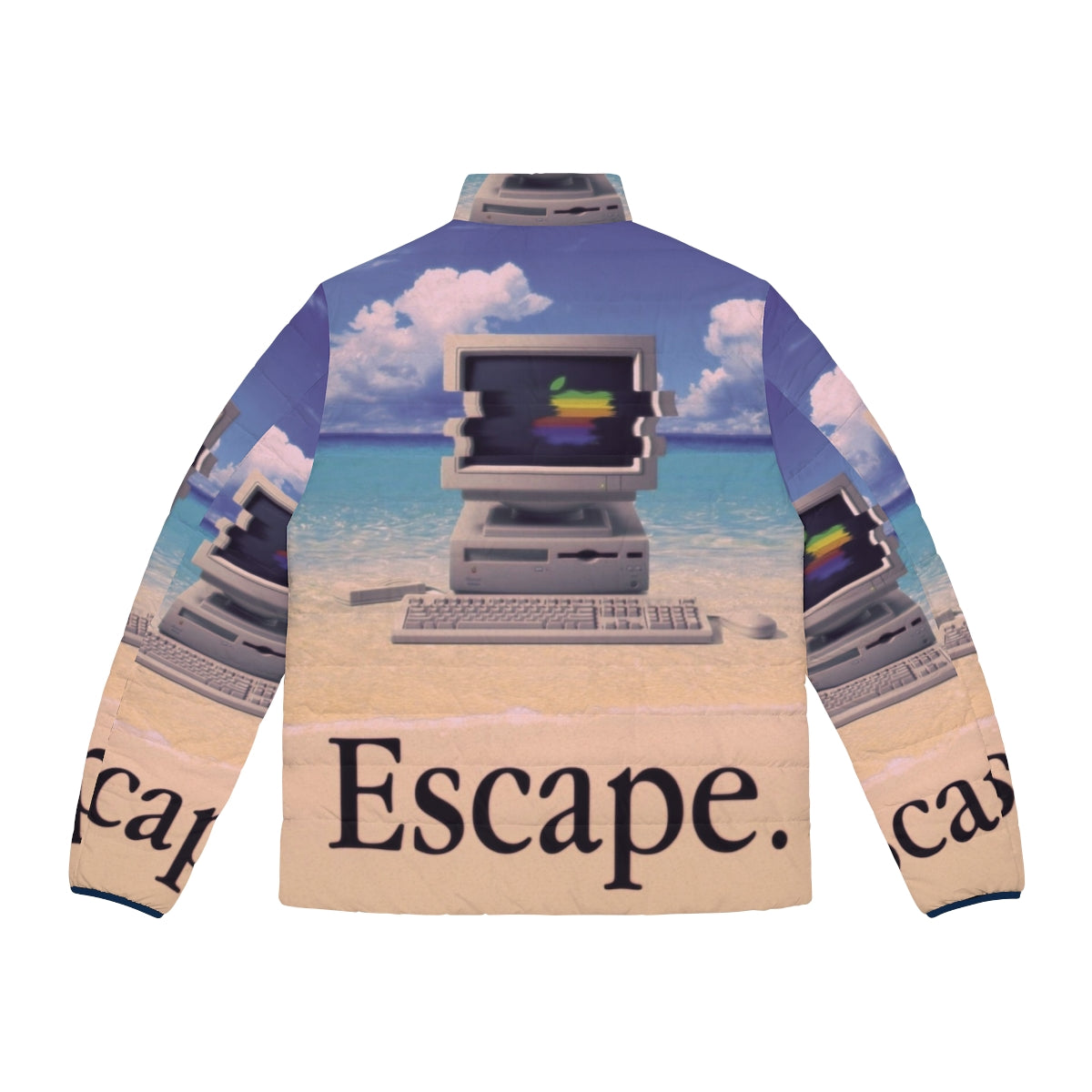 Vaporwave-inspired Macintosh puffer jacket with retro 90s aesthetic - Back