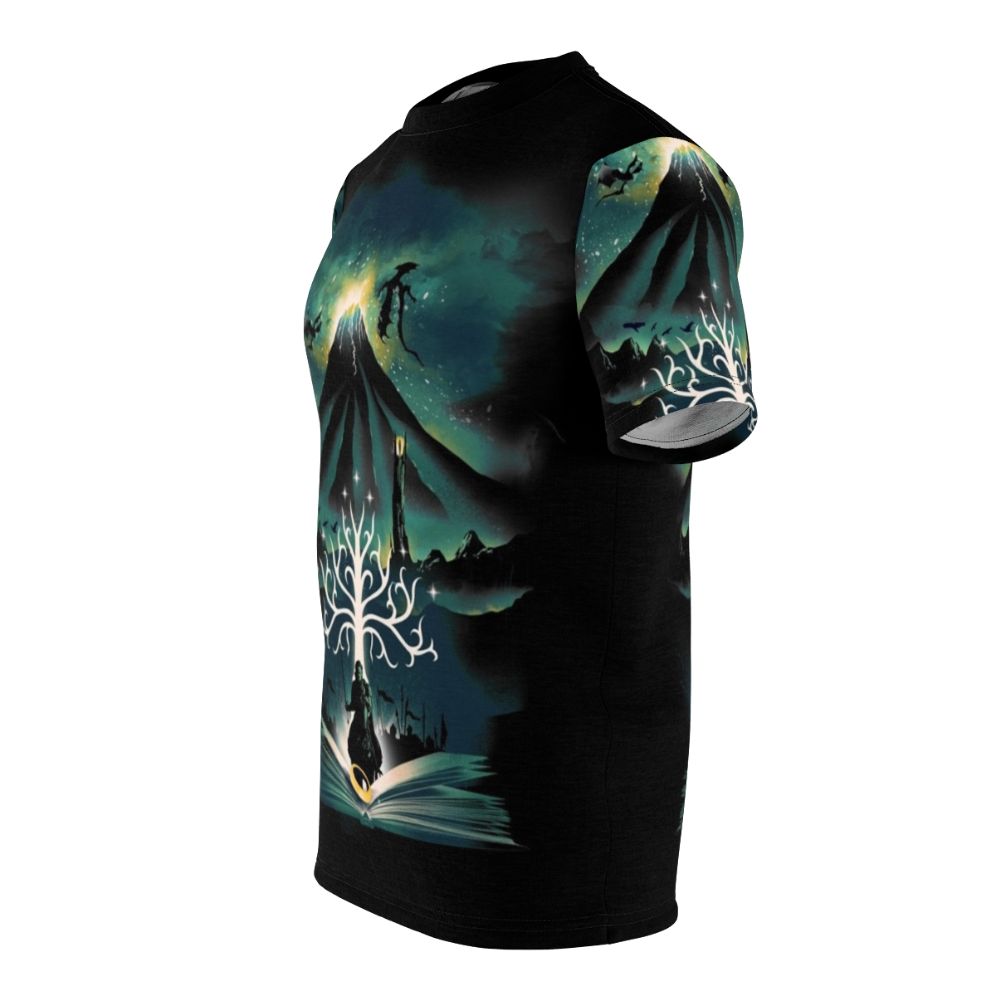 T-shirt with an abstract, artsy design featuring a magical, fantasy book theme - men left