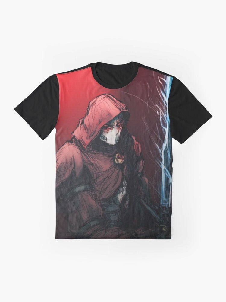 Fable Jack of Blades and Sword of Aeons graphic t-shirt design featuring the villain from the Fable video game series. - Flat lay