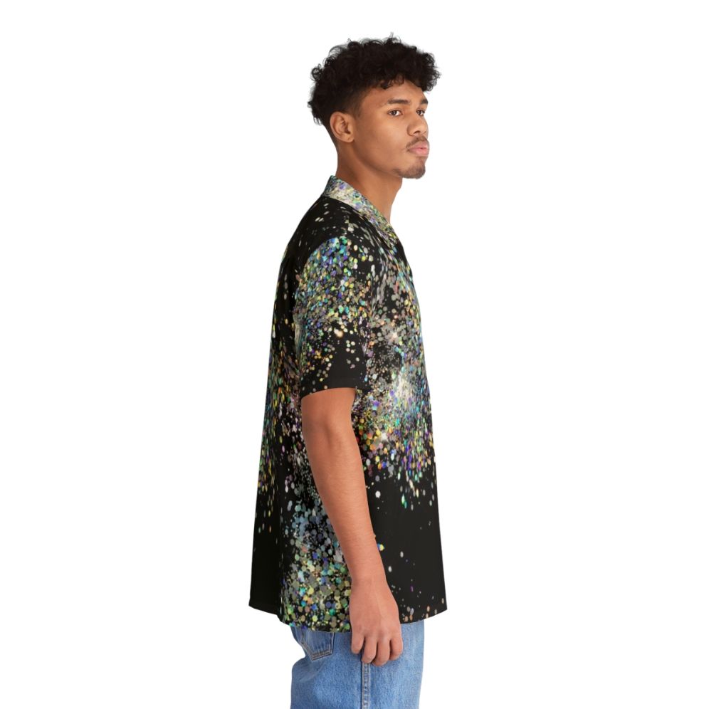 Black and multicolor sequin Hawaiian shirt with glitter and ombre pattern - People Pight