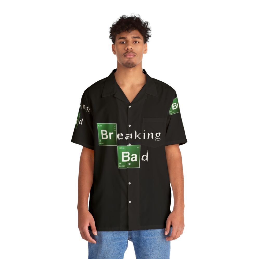 Breaking Bad inspired Hawaiian style shirt with Heisenberg and Jesse Pinkman graphics - People Front