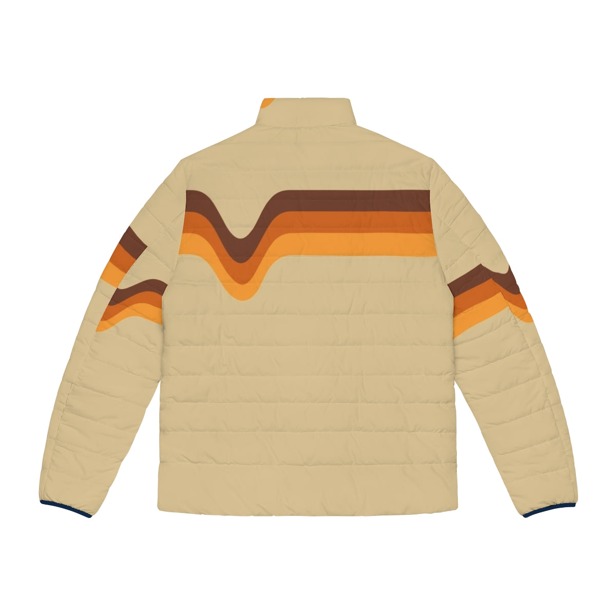 Retro 1970s puffer jacket with brown, orange and yellow chevron stripes - Back