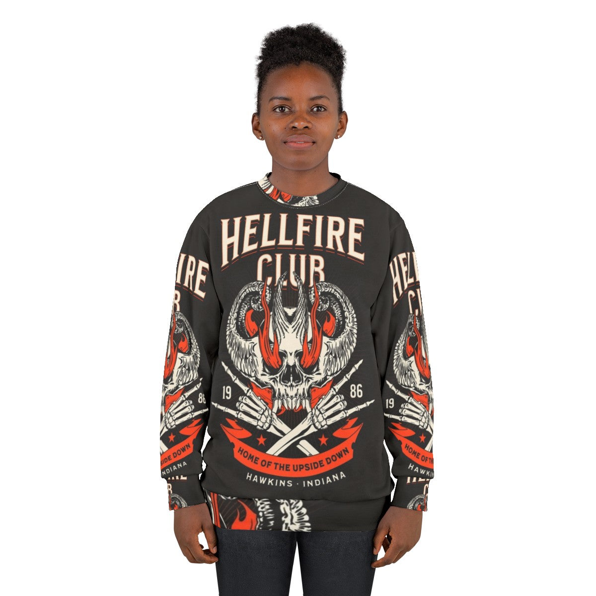 Hellfire Club Stranger Things Sweatshirt 2 featuring 1980s retro design - women