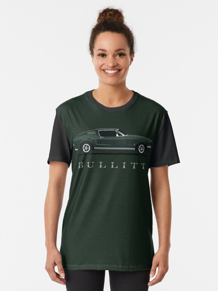 Mustang Bullitt Graphic T-Shirt featuring the iconic American muscle car design - Women