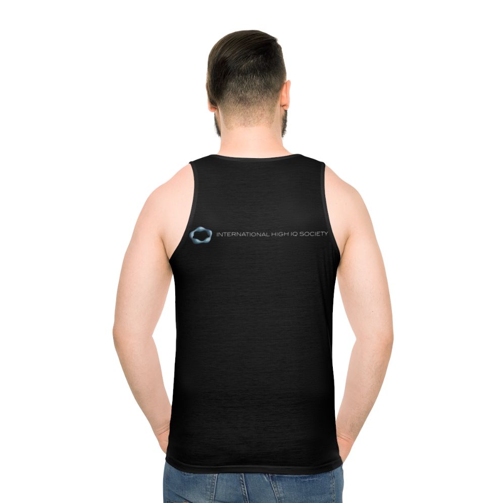 International High IQ Society logo on black unisex tank top - men back