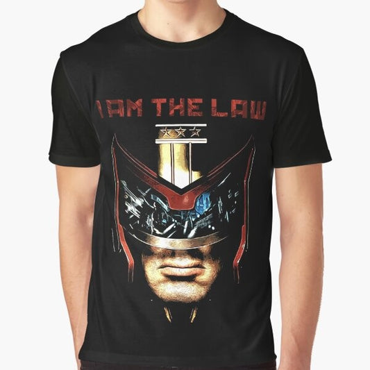 "I Am the Law" graphic t-shirt featuring Judge Dredd character from science fiction comics