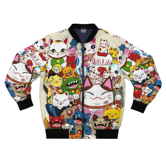 Maneki Neko (Lucky Cat) Bomber Jacket - Colorful and Kawaii Japanese Design