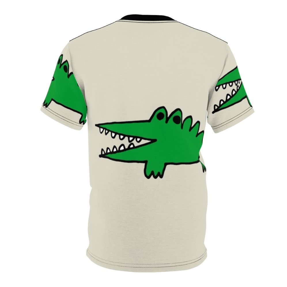 Whimsical illustration of a cartoon alligator facing big challenges on a vintage-style t-shirt - Back