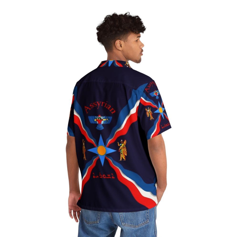 Assyrian flag Hawaiian shirt featuring ancient Mesopotamian art and symbols - People Back