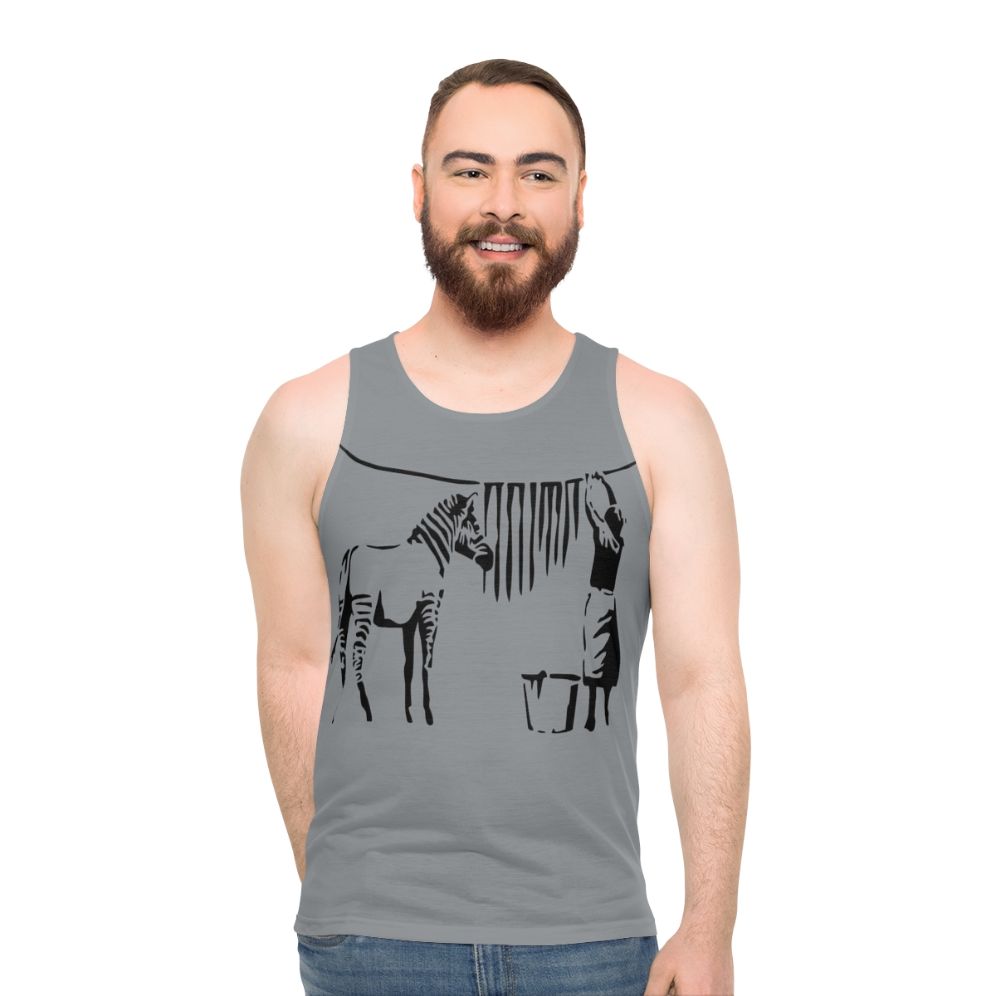 Banksy Zebra Print Unisex Tank Top - men