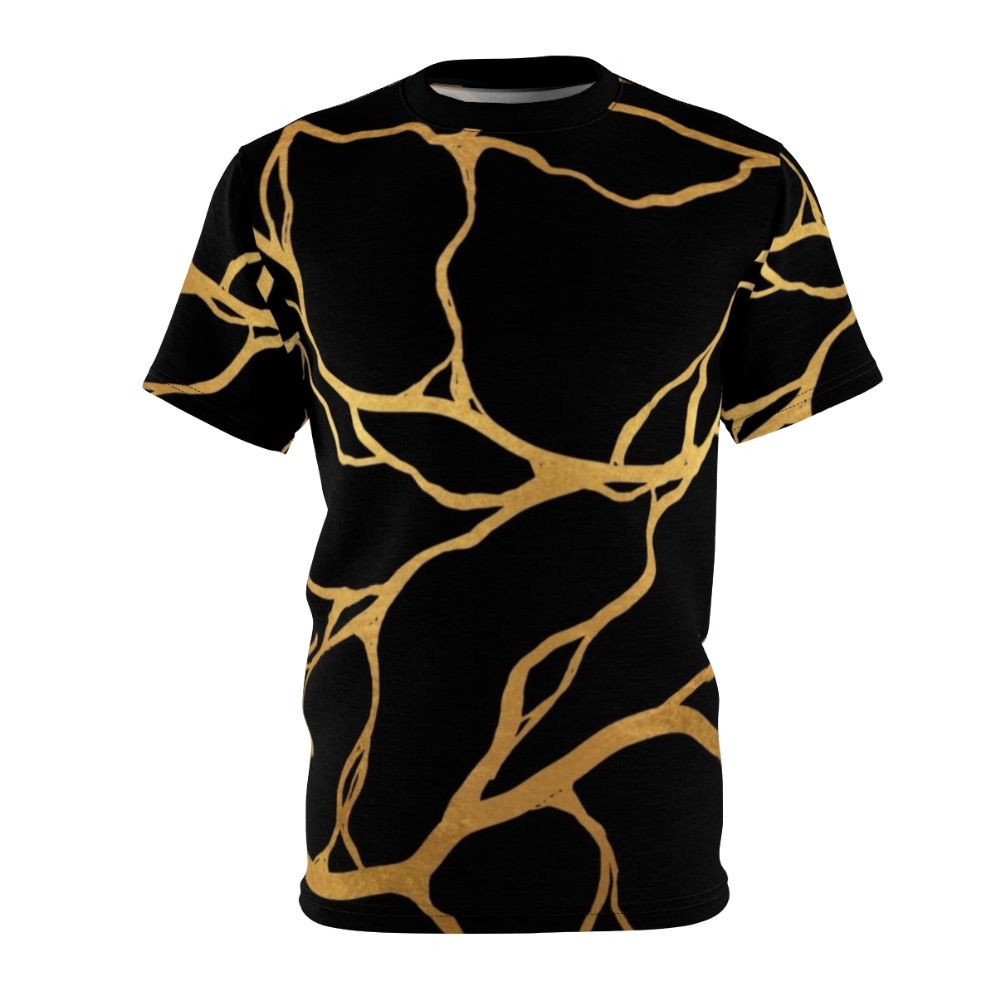 Kintsugi-inspired graphic design on a high-quality t-shirt for art and home decor enthusiasts