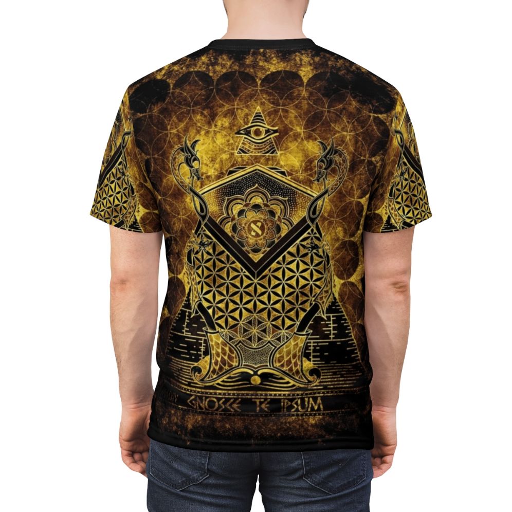 Sacred Geometry Spiritual T-Shirt featuring mandala, lotus, and flower of life designs - men back