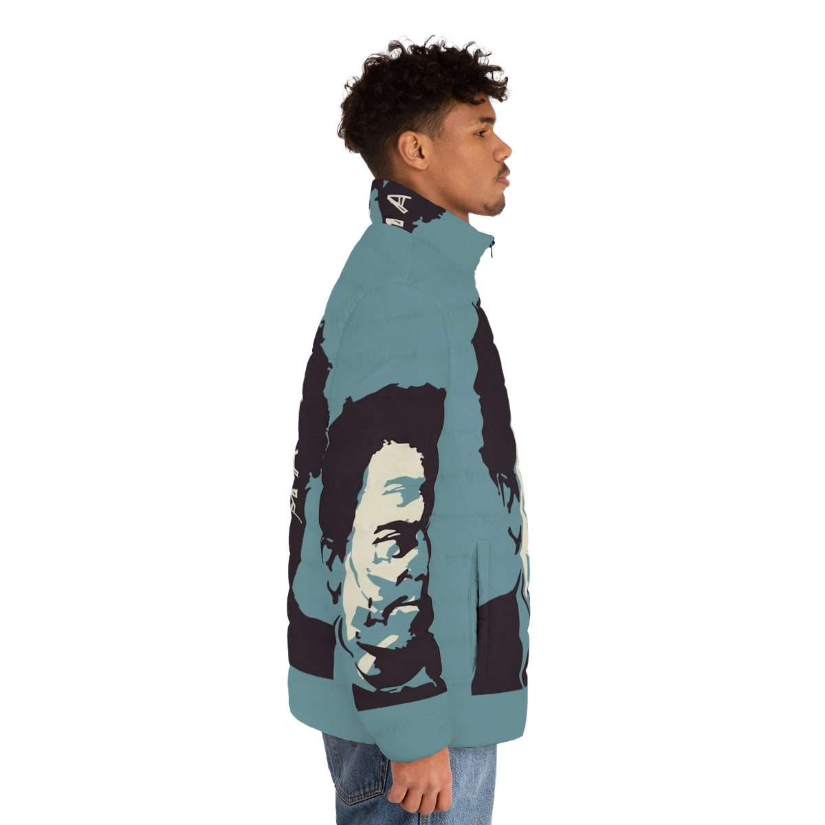 Mahler Blue Puffer Jacket - Retro Cool Classical Music Inspired Outerwear - men side right