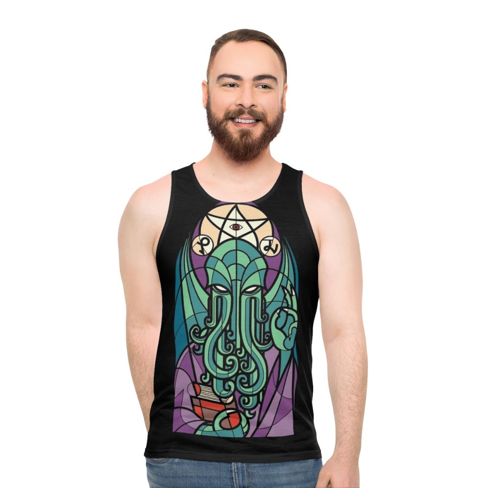 Lovecraftian Cthulhu unisex tank top with gothic fantasy horror design - men