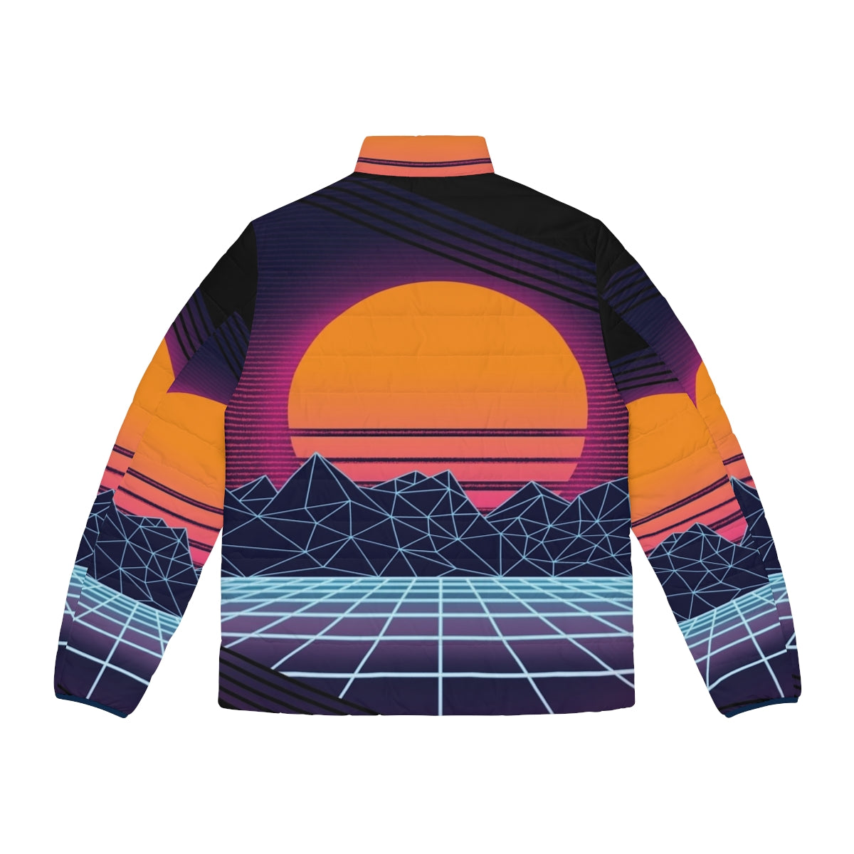 Outrun sunset puffer jacket with retro 80s cyberpunk aesthetic - Back