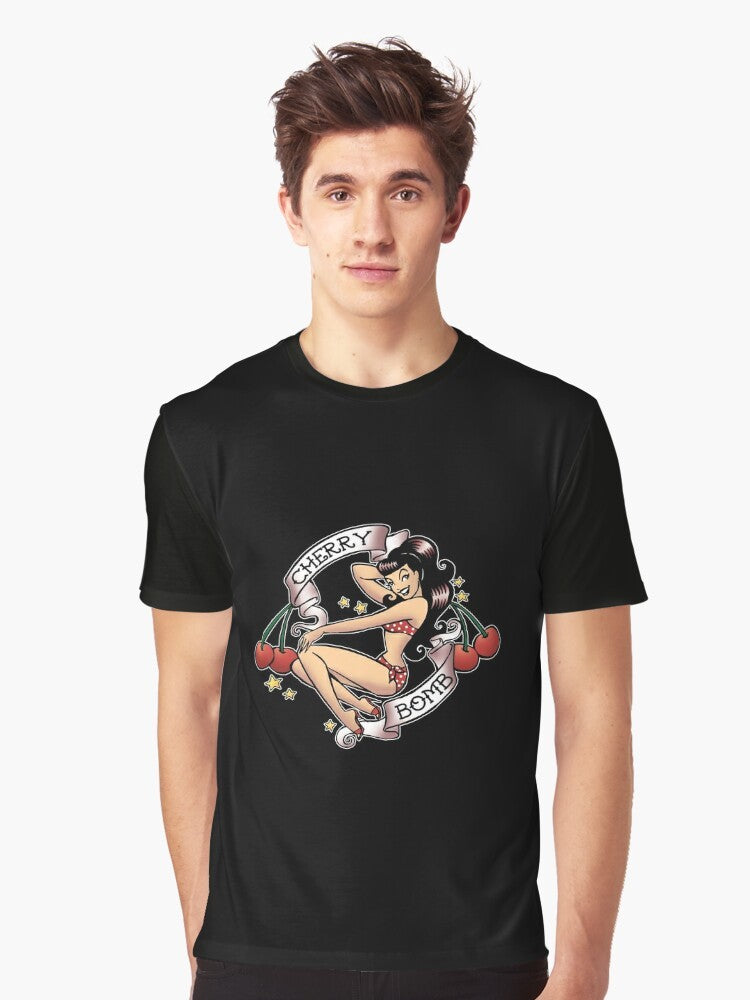 Retro cherry bomb pinup girl graphic t-shirt - Men