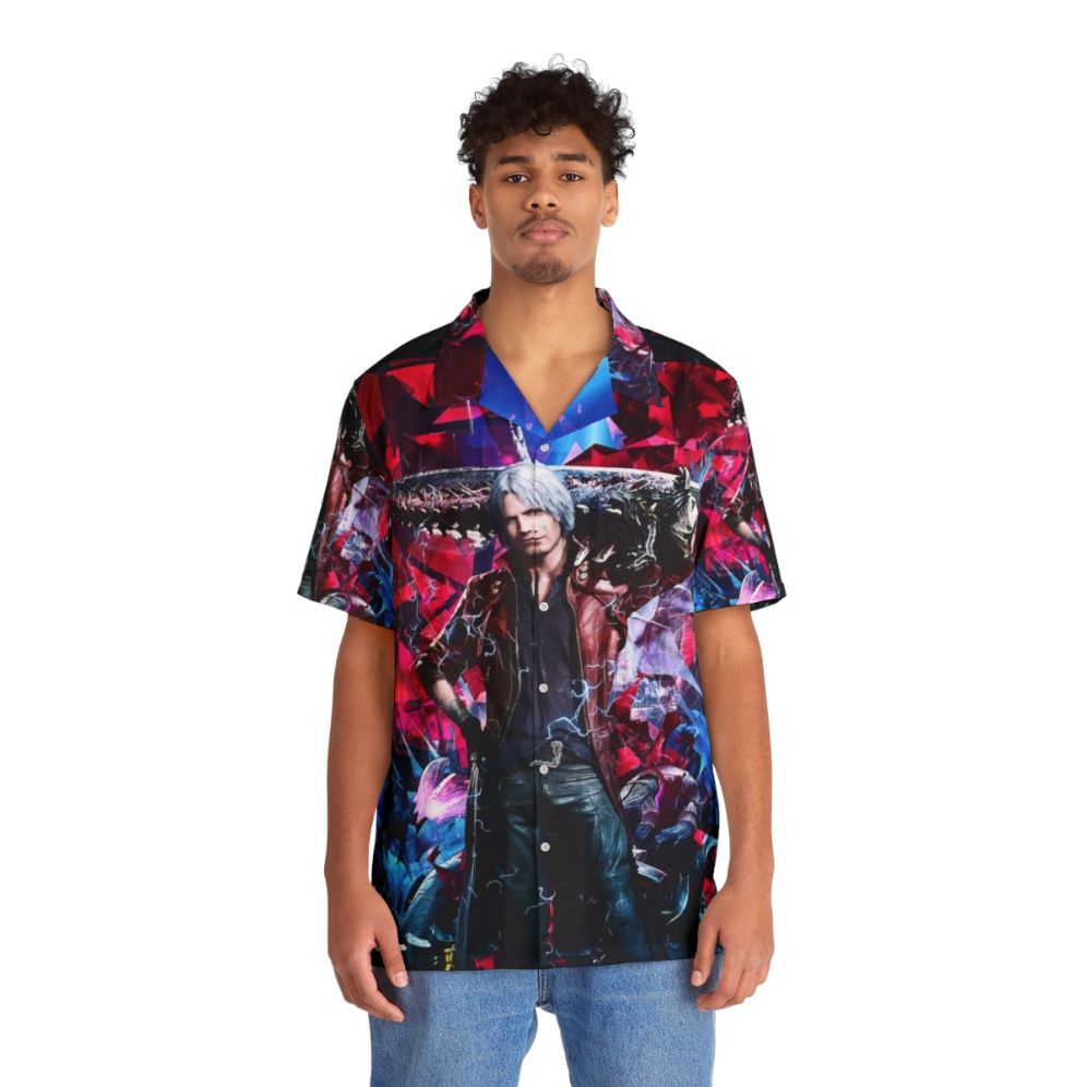 Dante from Devil May Cry V wearing a colorful, abstract Hawaiian shirt - People Front