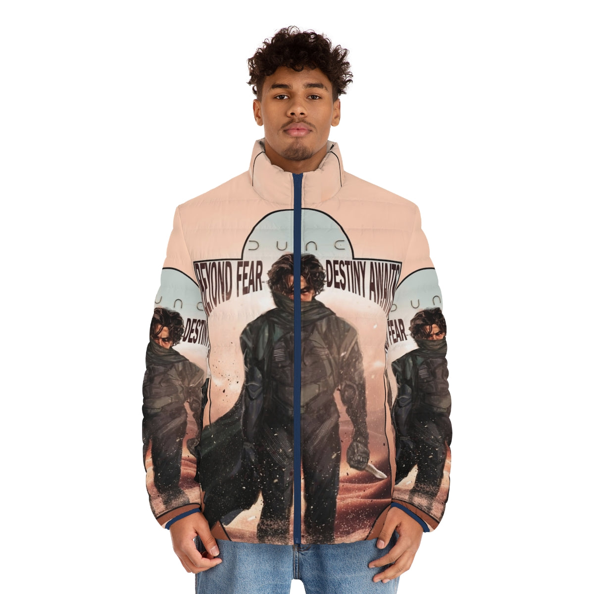 Dune 2020 Paul Atreides Puffer Jacket with Arrakis and House Atreides inspired design - men front