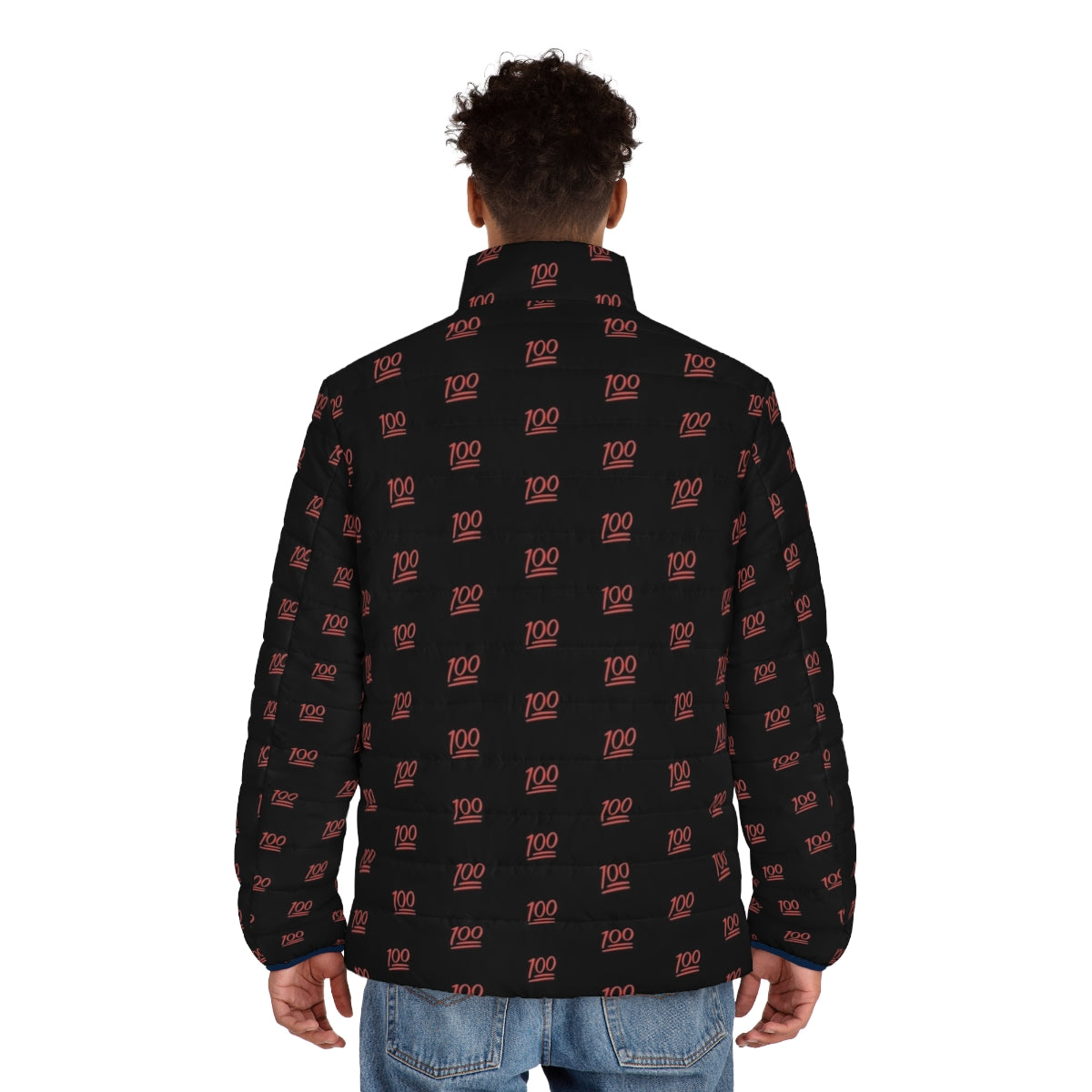 100 emoji puffer jacket in vibrant red pattern - men back