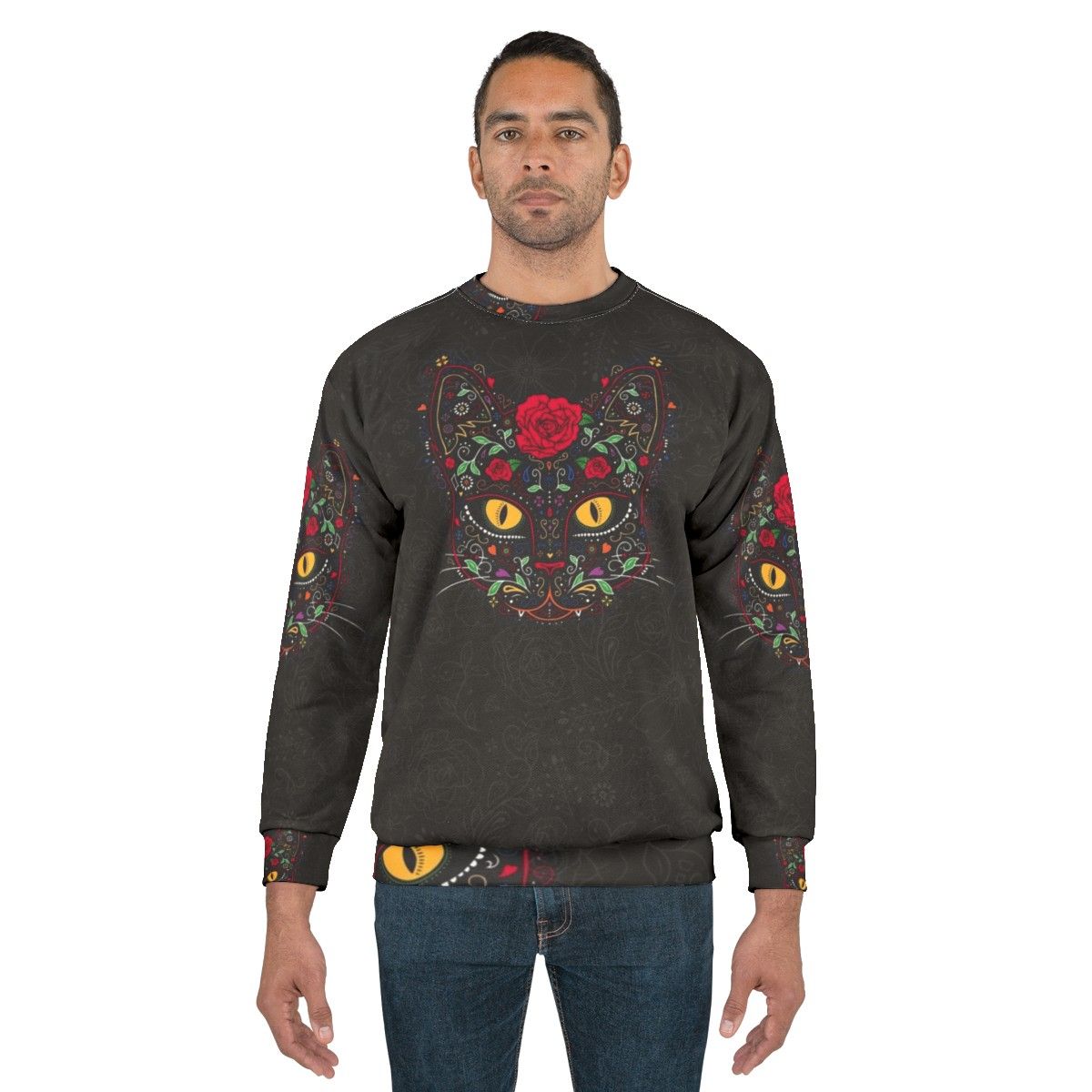 Day of the Dead Kitty Cat Sugar Skull Sweatshirt - men