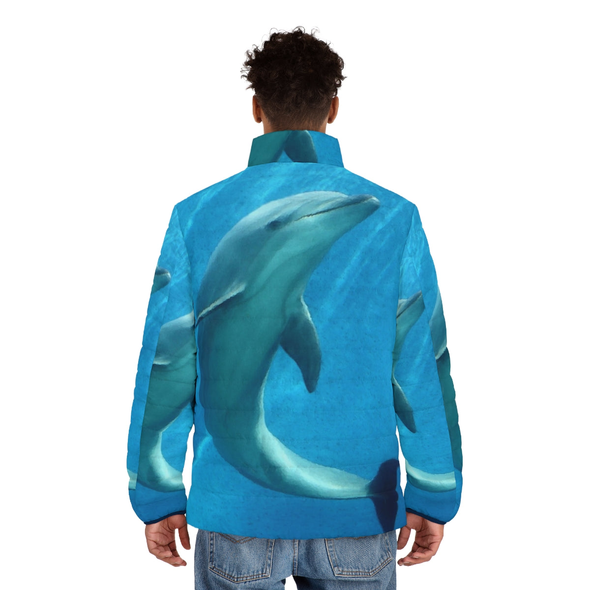 Dolphin puffer jacket with abstract patterns and fantasy design - men back