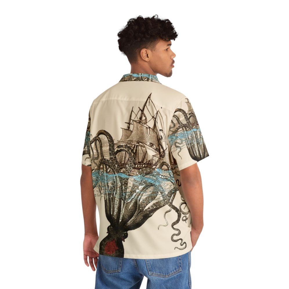 Beware the Kraken Hawaiian Shirt featuring a sea monster design - People Back