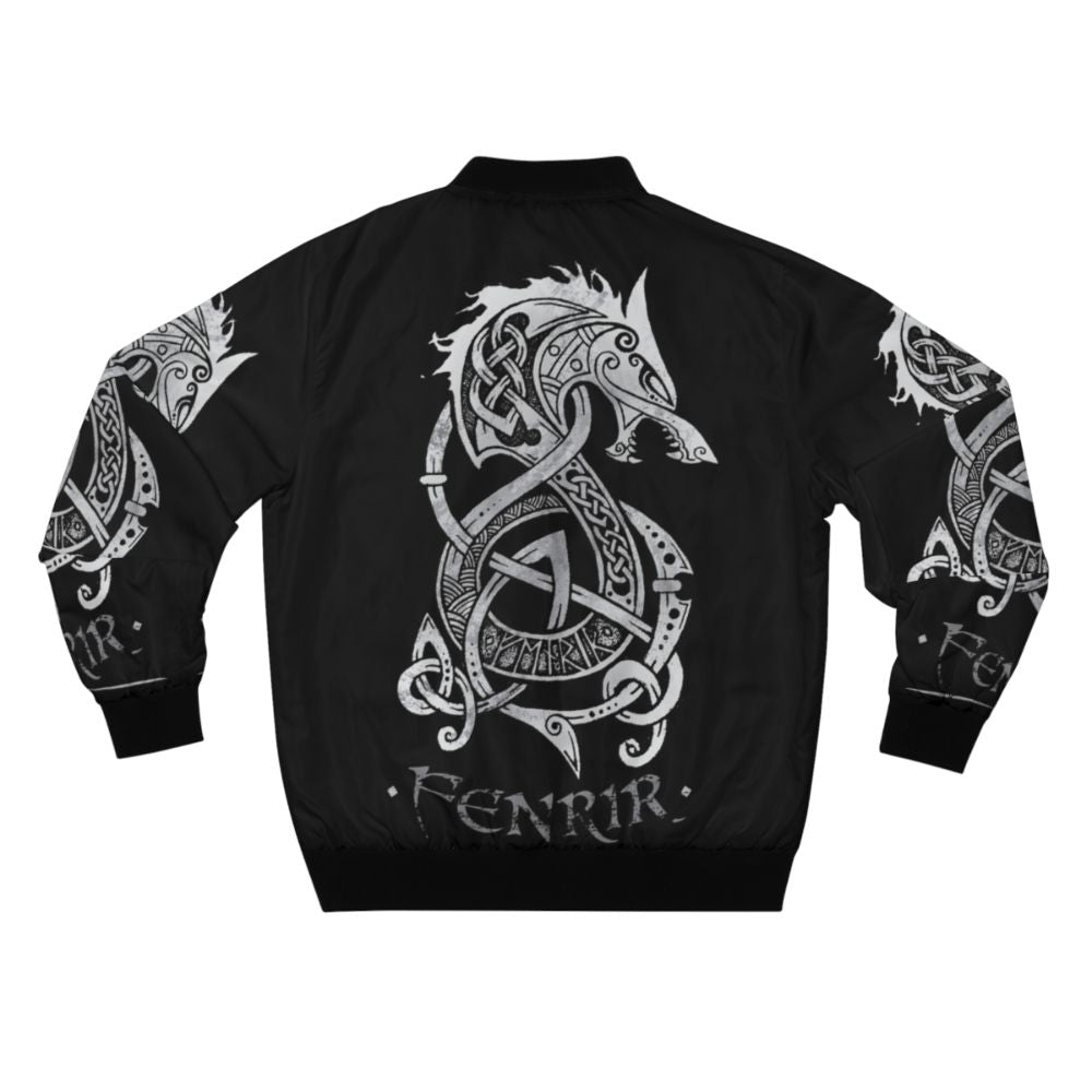 Gray bomber jacket with Norse mythology Fenrir wolf design - Back