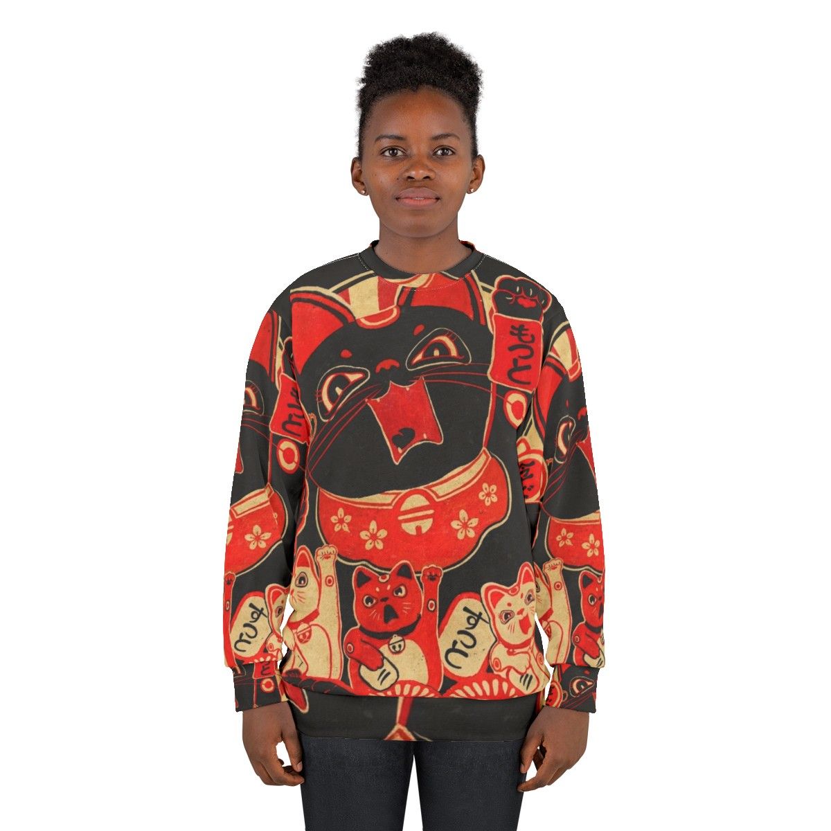 Custom Lucky Cat Revolution Sweatshirt - Vintage Kawaii Rebellion Design - women