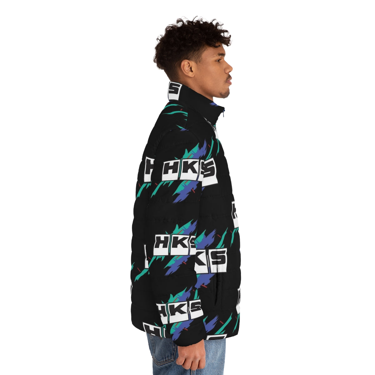 HKS Vintage Puffer Jacket with JDM and Drifting Inspired Graphics - men side right