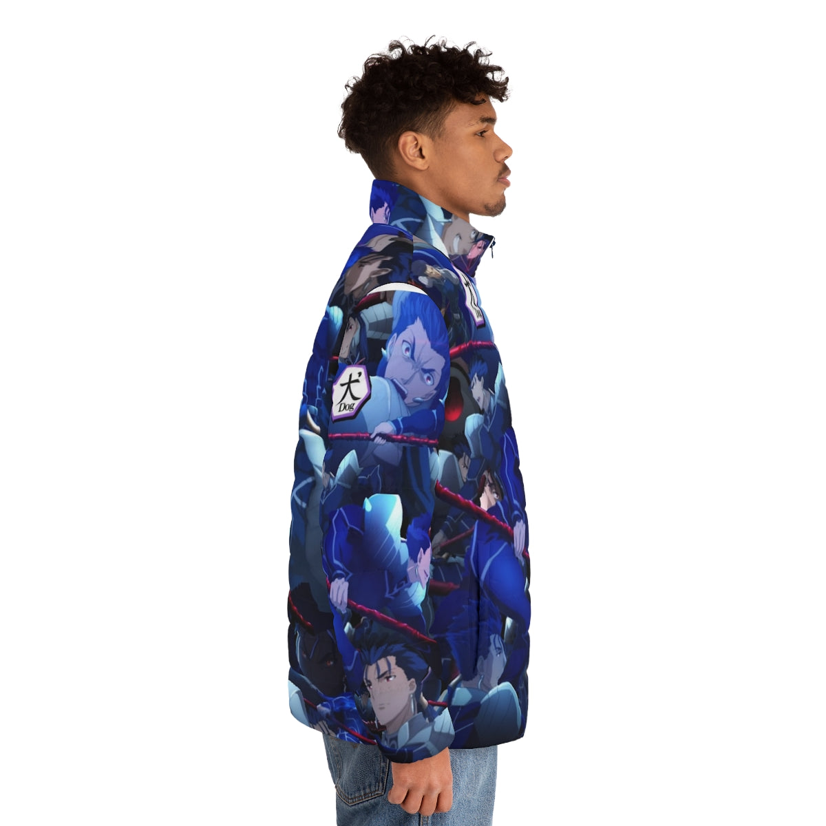 Lancer Cu Chulainn Puffer Jacket, Fate Stay Night Inspired Anime Cosplay Apparel - men side right