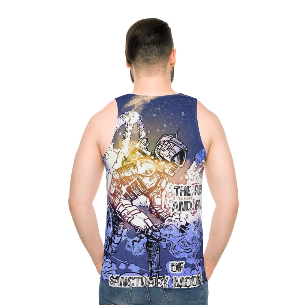 Unisex sci-fi tank top featuring The Rise and Fall of Sanctuary Moon - men back