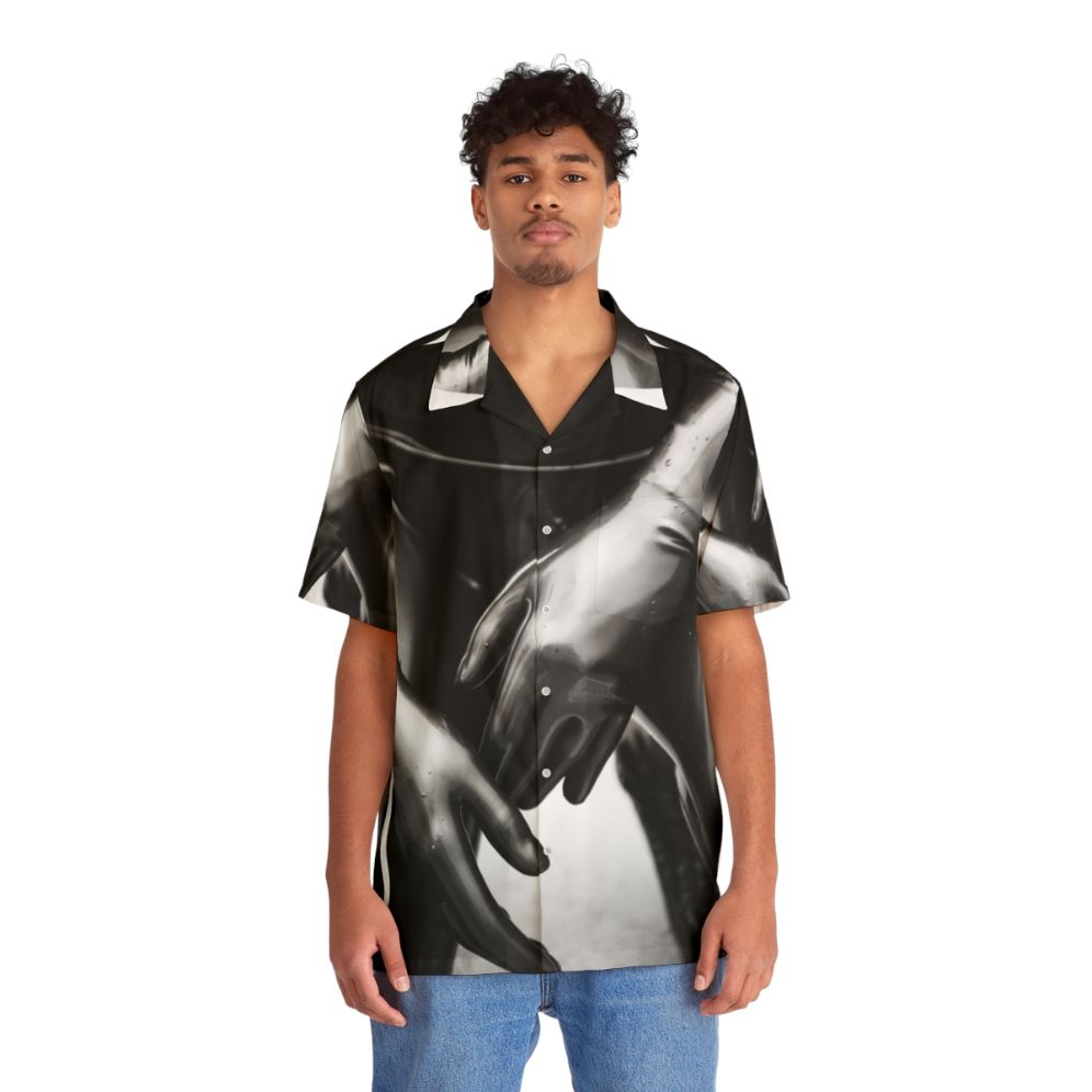 Black and white latex gloves hawaiian shirt - People Front