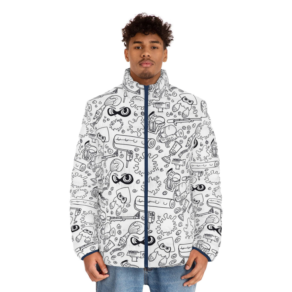 Splat N Guns Splatoon Puffer Jacket featuring Splatoon characters and colors - men front