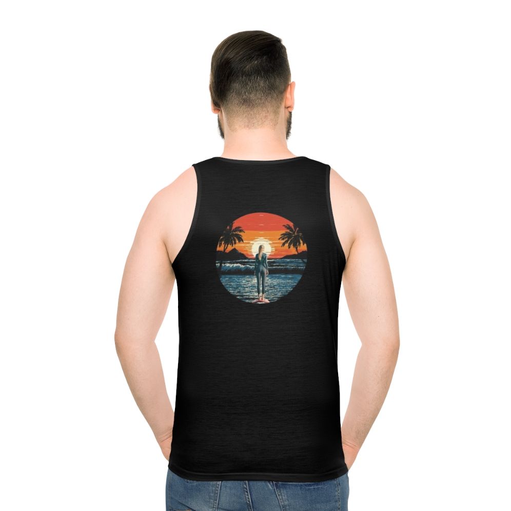 Sunset and surfer unisex tank top - men back