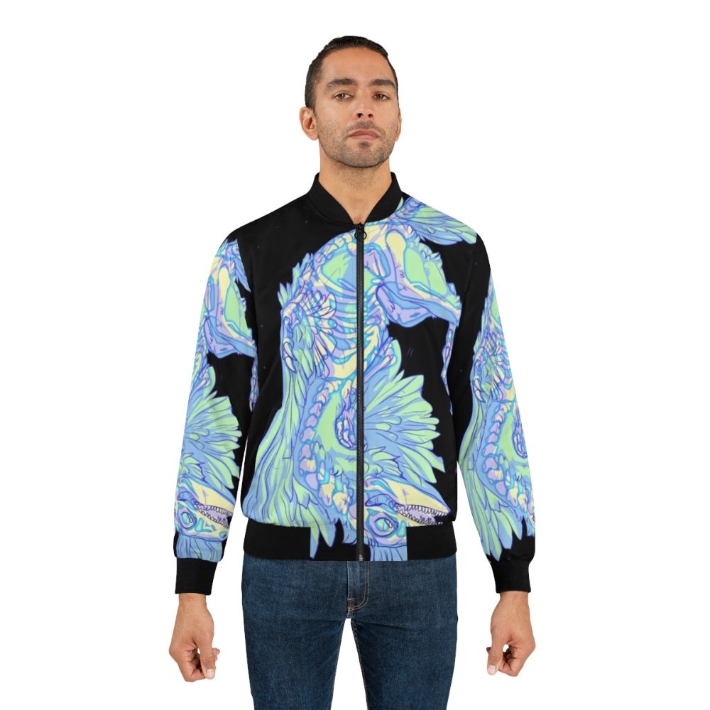 Archaeopteryx glow in the dark dinosaur-themed bomber jacket with stars and cosmic design - Lifestyle