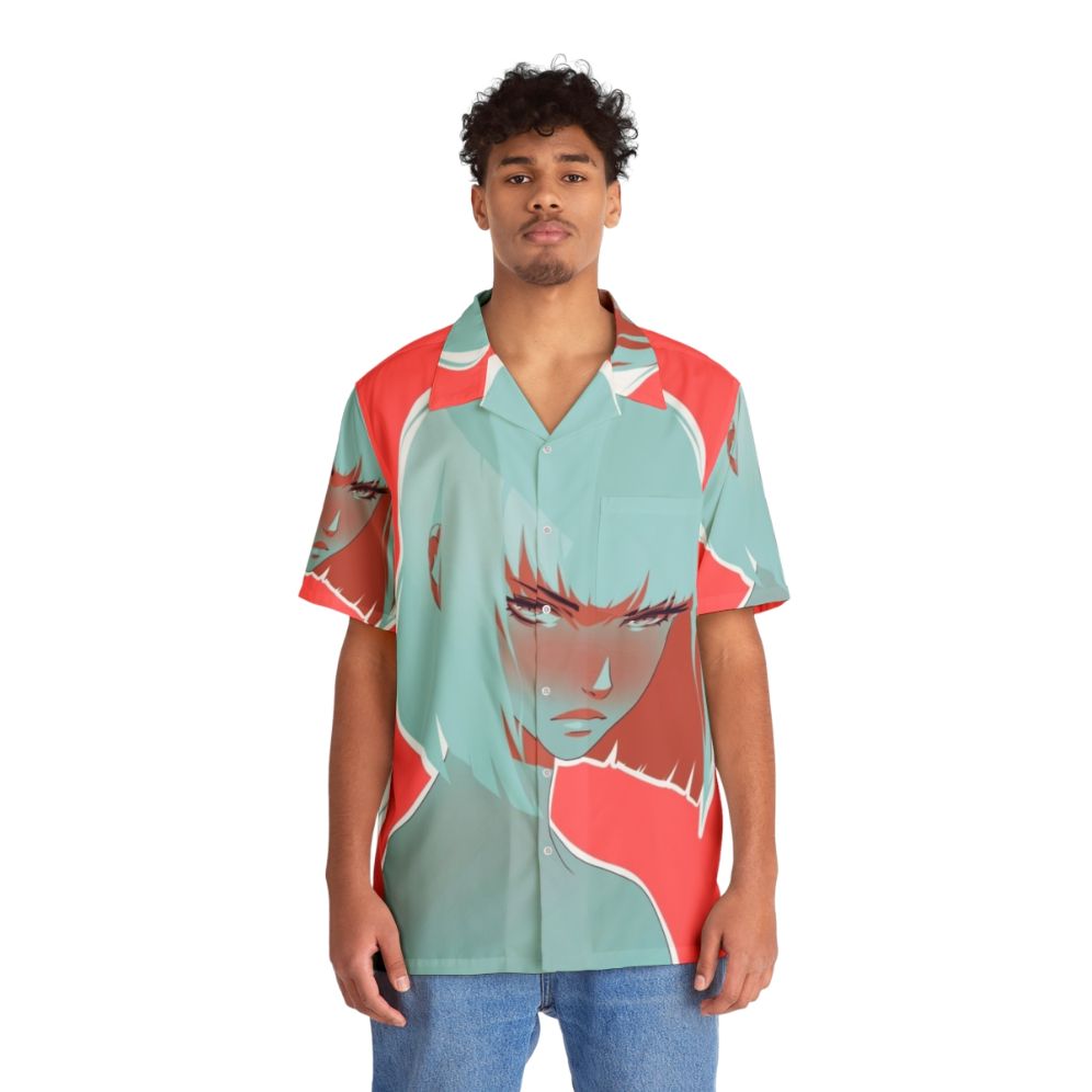 Blood orange Hawaiian shirt with tropical pattern and minimalist design - People Front